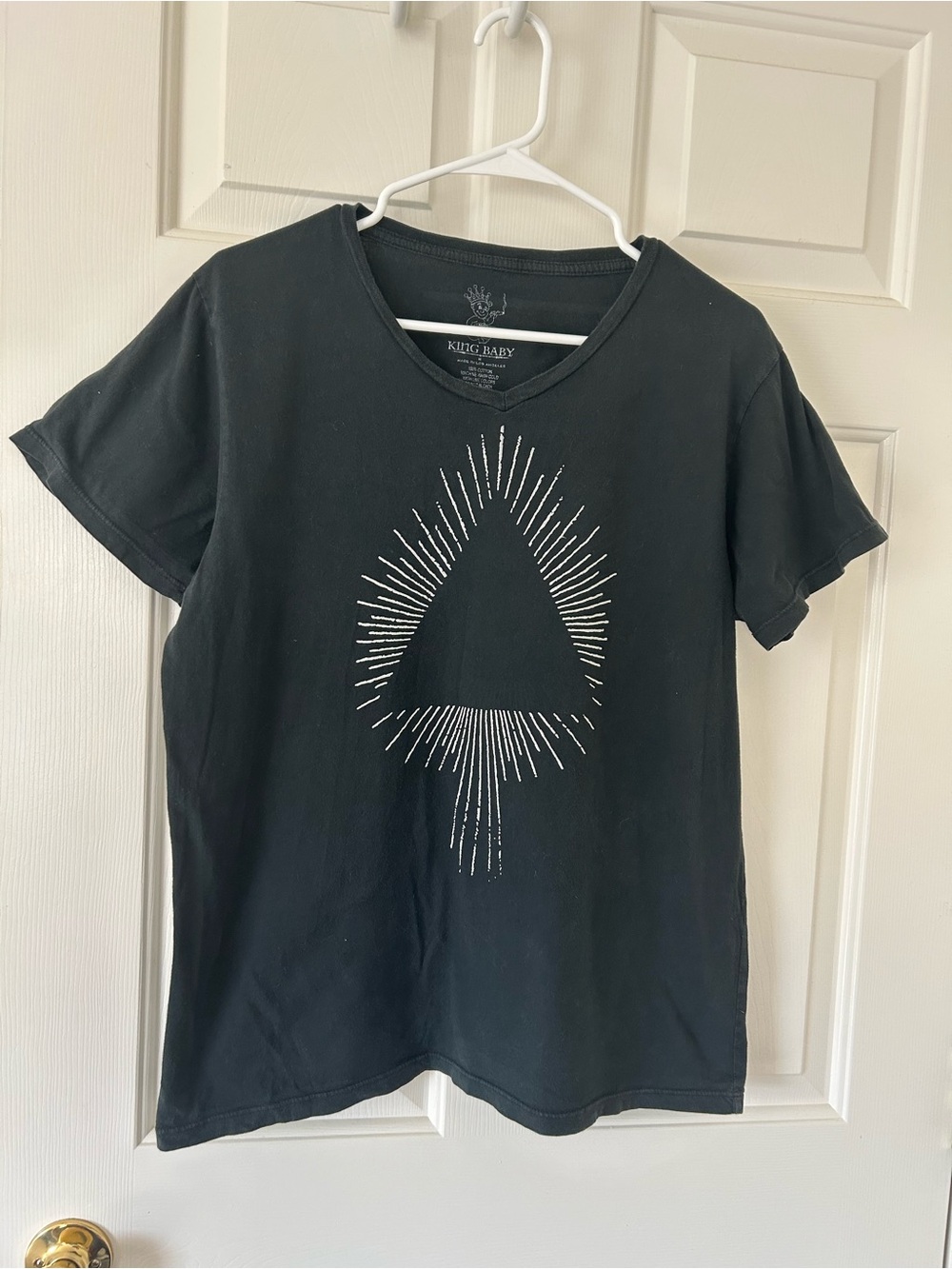 King Baby Studio Black V-Neck Tee with Radiant Triangle Graphic